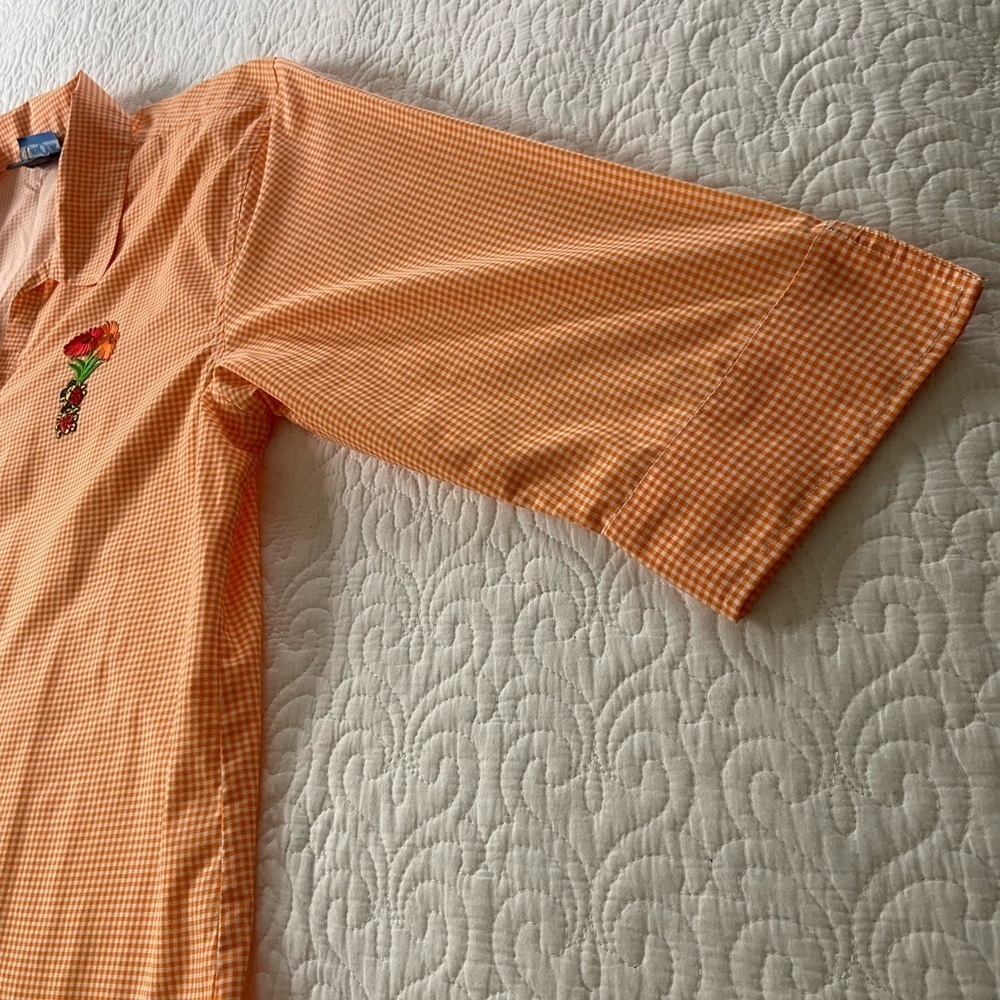 Las Olas Orange and White Gingham Button Down Shirt Cottagecore Cabincore Retro - Picture 10 of 14